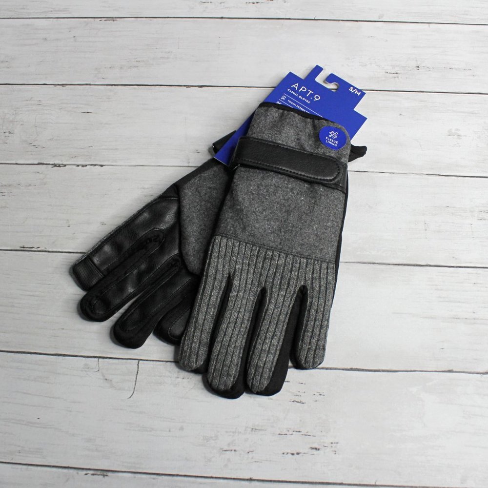 Apt. 9 Men's Wool Blend Winter Gloves Gray Black Size S M